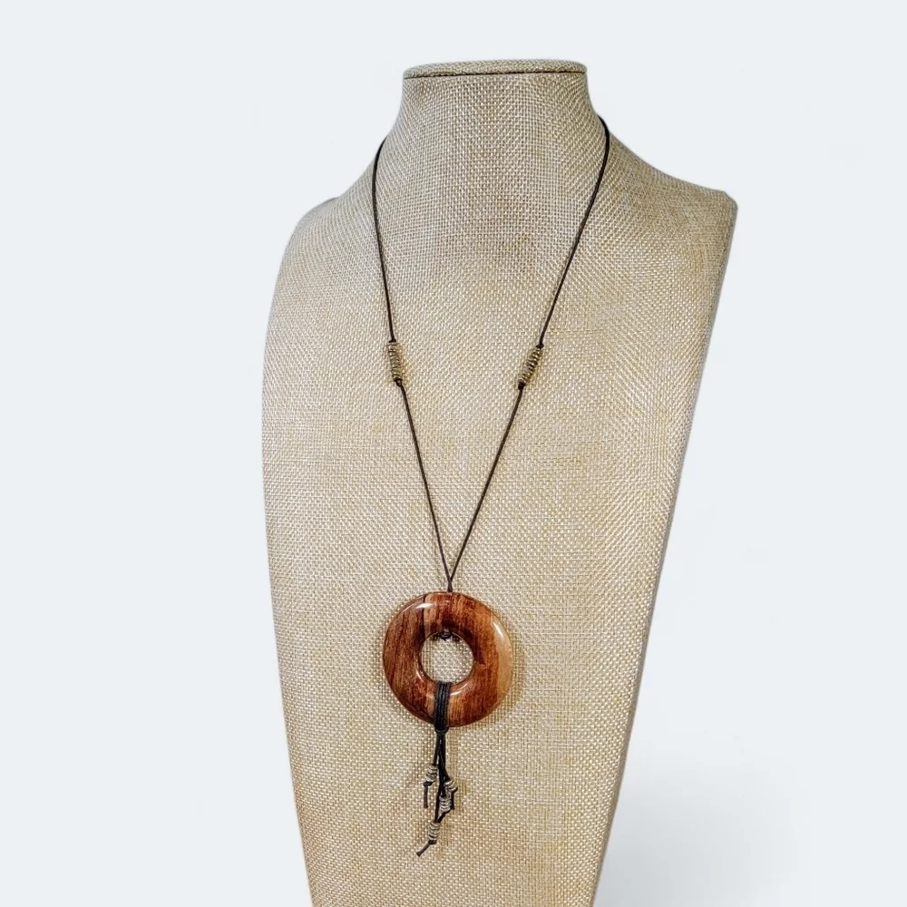 J. Jill Brown Pendant Necklace with Tassels On Rope